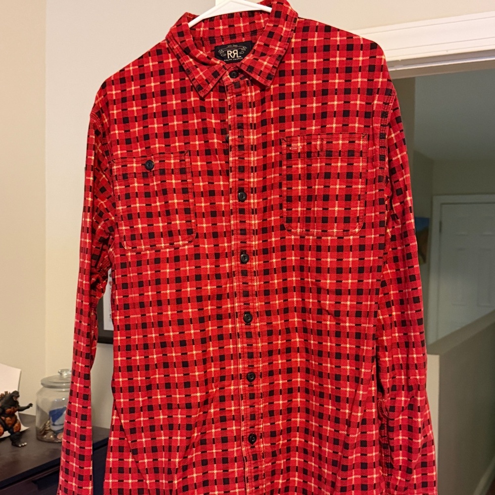RRL Red Print Plaid Chamois Shirt